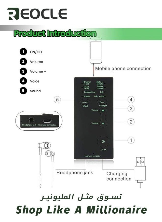 REOCLE - Portable Voice Changer Handheld Microphone Voice Changer with 7 Sound Effects Live Sound Card Voice Changer Handheld Sound Card Mini Voice Changer Device Compatible with iPad/Mobile Phone/Computer/Lap - Image 1