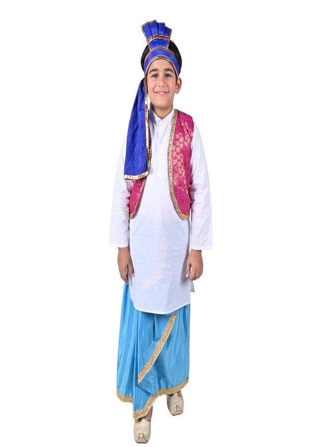 DESI ANDAAZ فستان الرقص الشعبي من DESI ANDAAZ Punjabi للأولاد، مجموعة من 4 قطع (كورتا، لونجي، سترة وتورا) فستان رقص جيدها بيساخي بانجرا للأطفال في الولاية الهندية - Image 1