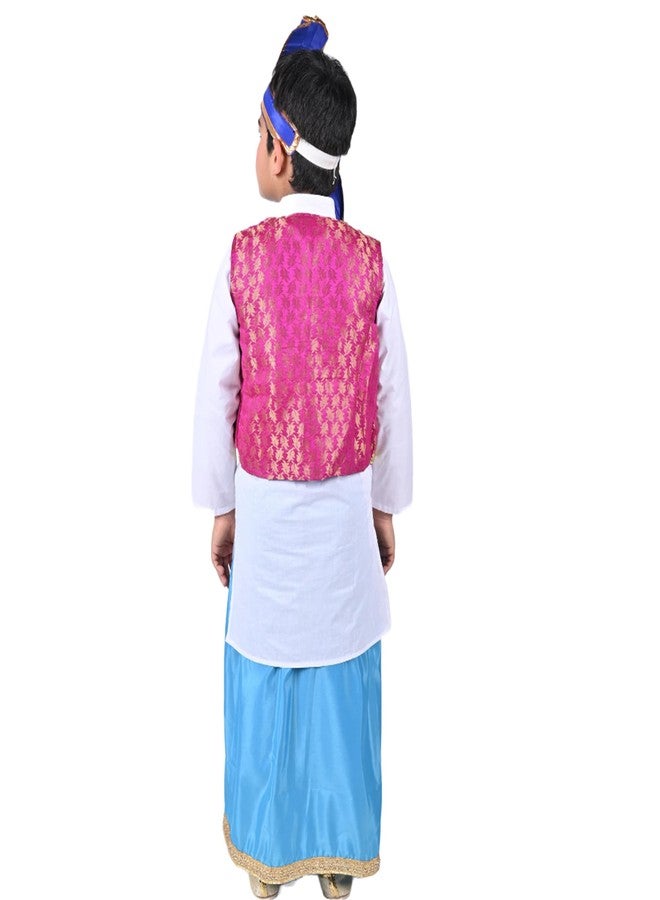 DESI ANDAAZ فستان الرقص الشعبي من DESI ANDAAZ Punjabi للأولاد، مجموعة من 4 قطع (كورتا، لونجي، سترة وتورا) فستان رقص جيدها بيساخي بانجرا للأطفال في الولاية الهندية - Image 4