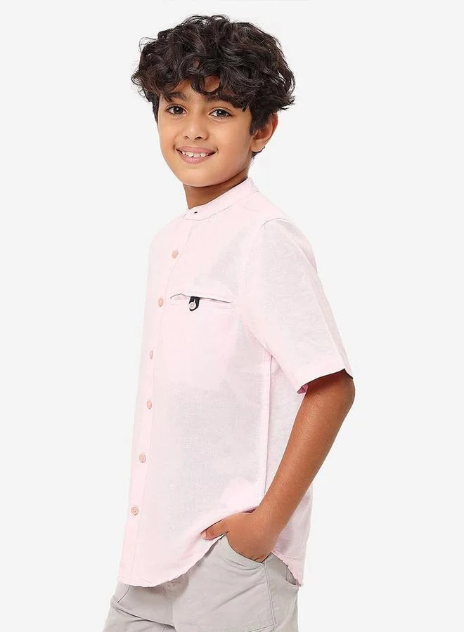 Bonkids Regular Long Sleeve Printed Peach Cotton Shirt 100 % Cotton
