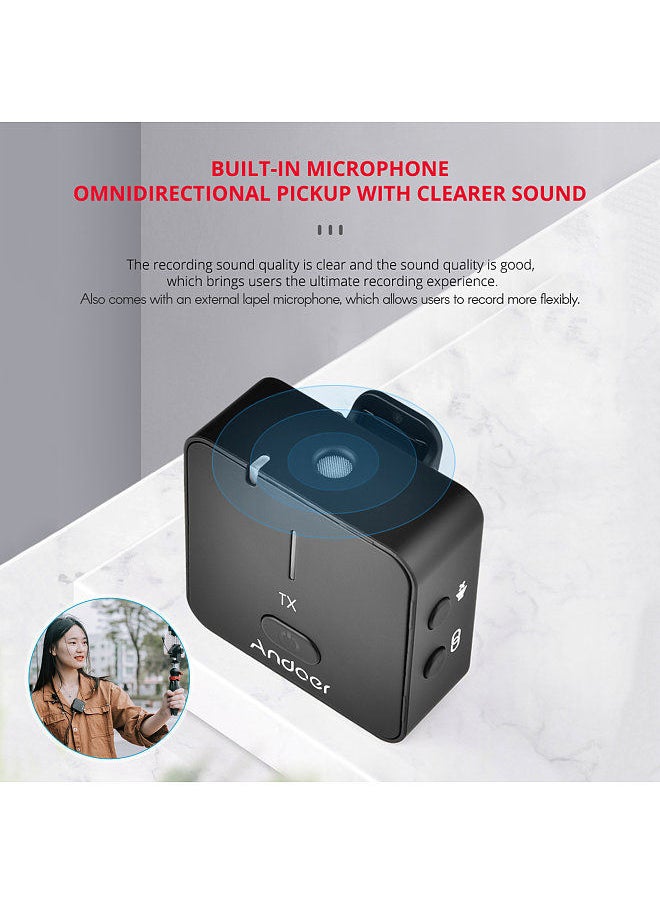 ANDOER - Andoer MX5 2.4G Wireless Recording Microphone System with Transmitter Receiver Clip-on Lavalier Mic 50M Effective Range Built-in Rechargeable Battery - Image 1