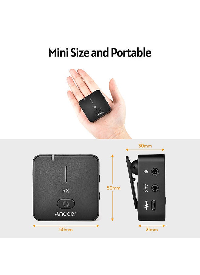 ANDOER - Andoer MX5 2.4G Wireless Recording Microphone System with Transmitter Receiver Clip-on Lavalier Mic 50M Effective Range Built-in Rechargeable Battery - Image 1