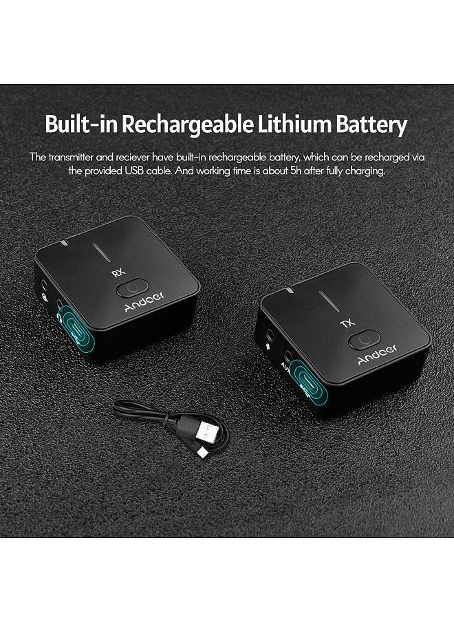 ANDOER - Andoer MX5 2.4G Wireless Recording Microphone System with Transmitter Receiver Clip-on Lavalier Mic 50M Effective Range Built-in Rechargeable Battery - Image 1
