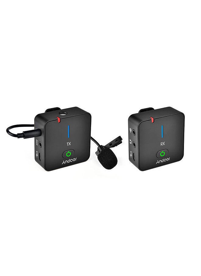 ANDOER - Andoer MX5 2.4G Wireless Recording Microphone System with Transmitter Receiver Clip-on Lavalier Mic 50M Effective Range Built-in Rechargeable Battery - Image 1