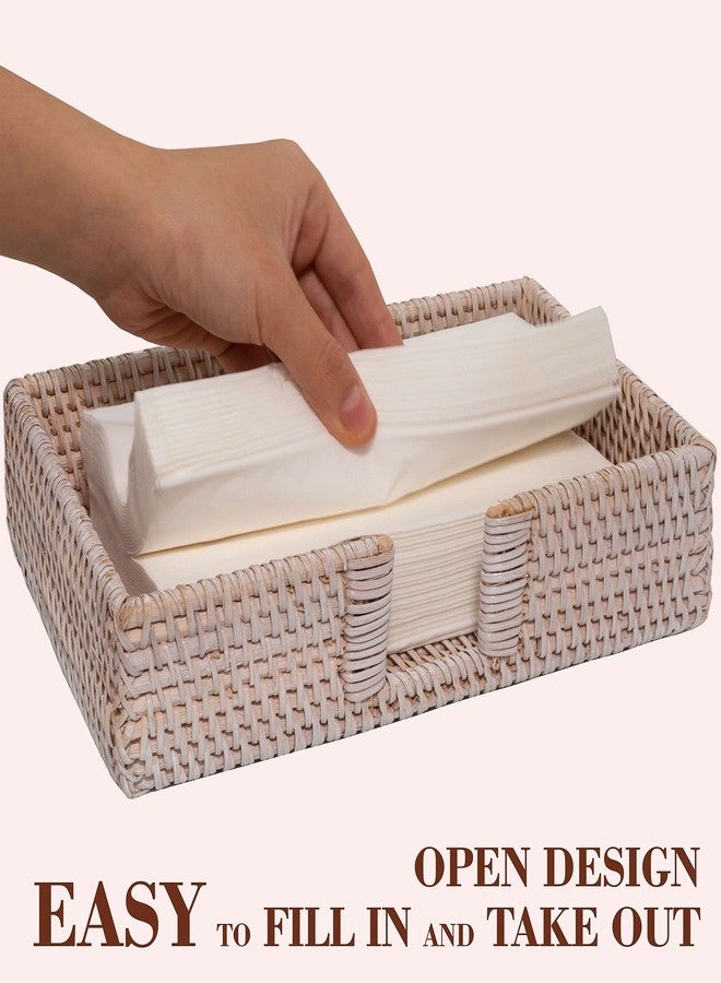 CELEZAR Rattan Guest Towel Holder For Bathroom Towel Caddy Rectangular Napkin Tray Wicker Toilet Tank Basket White Wash 9.4 x 5.9 x 2.4 inches Tissue Paper Hand Towels Storage Luncheon Kitchen Countertop - Image 3