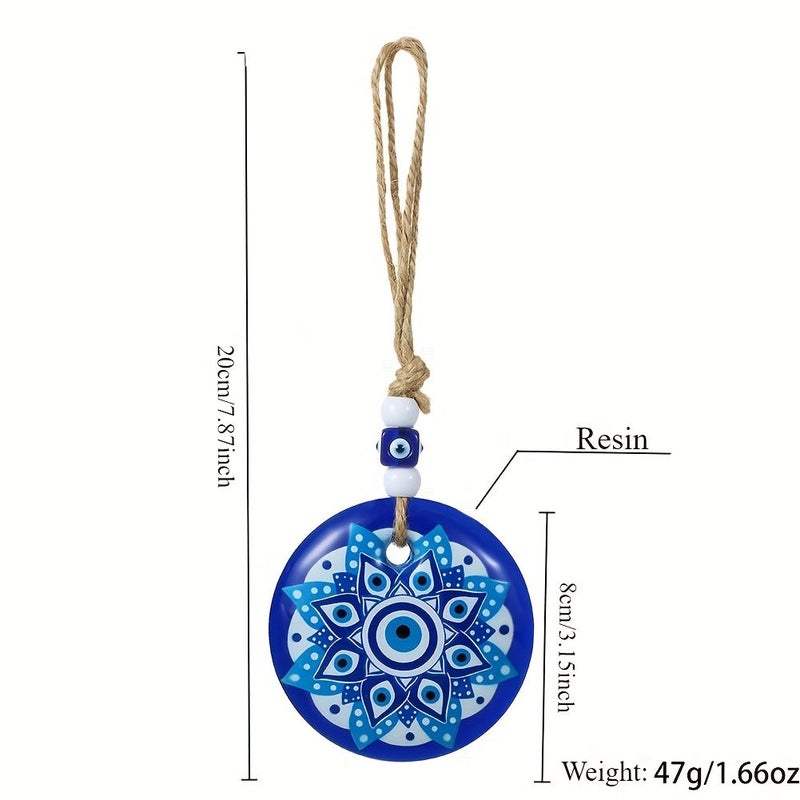 Natural Hemp Rope Devil Eye Car Pendant 3.15 Inch Single Sided Charm - Image 2