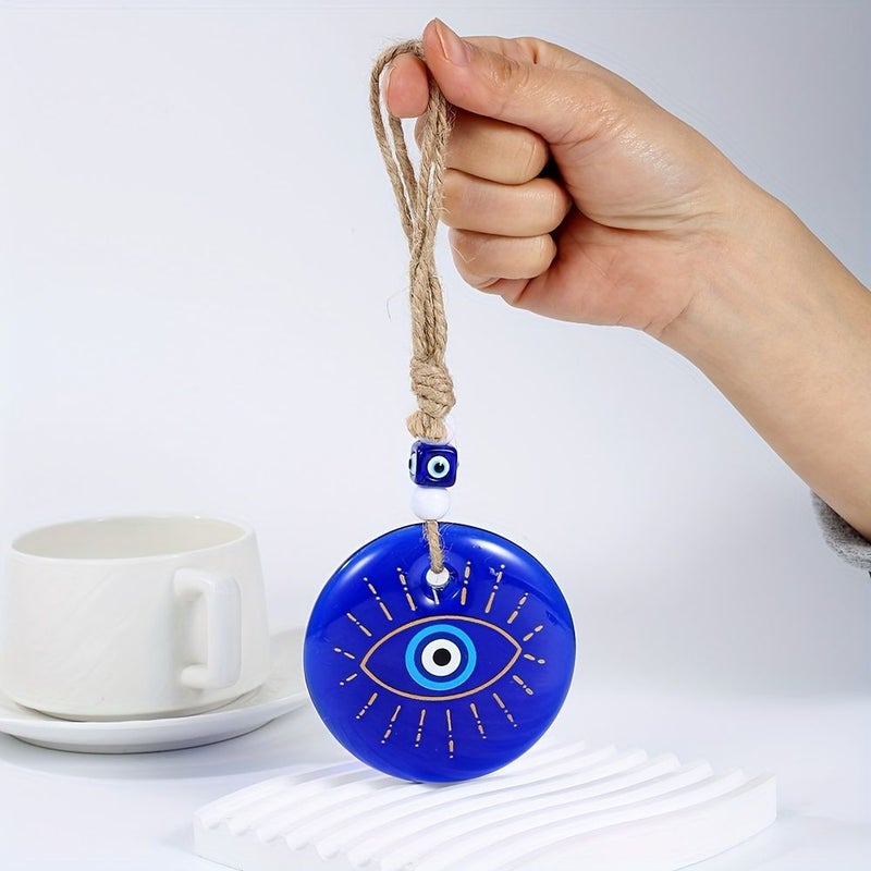 Natural Hemp Rope Devil Eye Car Pendant 3.15 Inch Single Sided Charm - Image 3