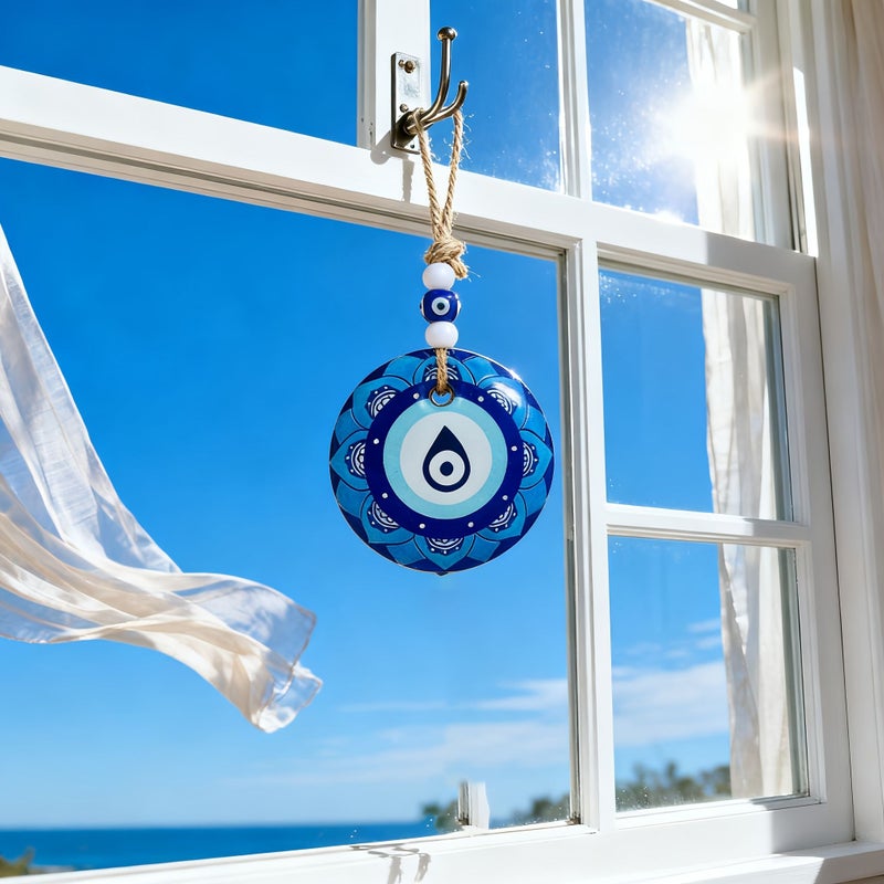 Natural Hemp Rope Devil Eye Car Pendant 3.15 Inch Single Sided Charm - Image 5