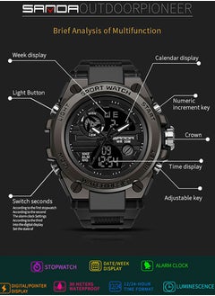 Sanda SANDA 739 G Style Men Digital Watch Military Sports Watches Dual Display Waterproof Electronic Wristwatch Black  - Image 4