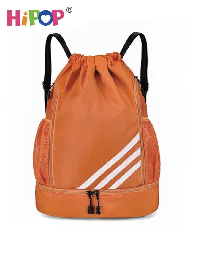HIPOP Drawstring Backpack Lightweight Sports Gym Bag, Water-Resistant Gym Sack String Bag for Men Women, Large Capacity Basketball Bundle Pocket Student School, Orange