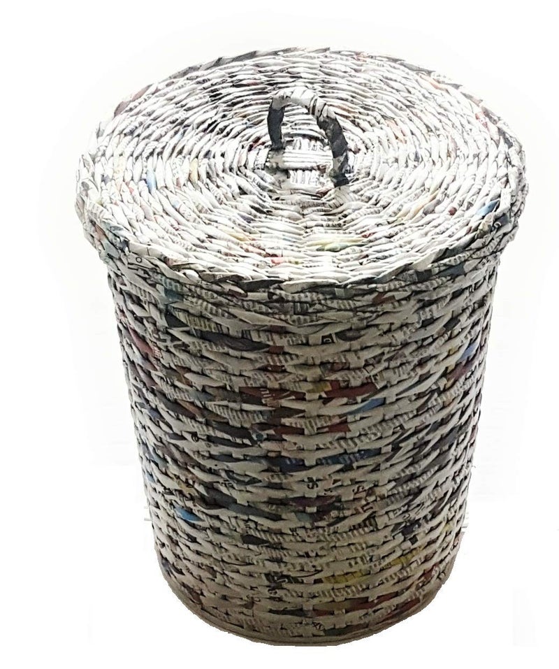 Sonas Creation Paperus Standard Size 11 Inch Tall 10 Liter Natural Pull Out Waste Basket with Cover Dustbin with Lid Trashcan Paper Bin Ecofriendly Handmade of Paper Ropes - Image 2