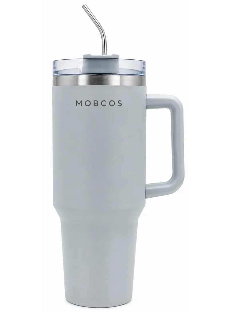 Mobcos Mobcos Gray Plain Tumbler 1200ml Mobcos Plain Insulated Travel Tumbler 1200ml | Stainless Steel Vacuum Flask with Handle, Straw & Leakproof Lid | Reusable Coffee Mug | Water Bottle | Gray  | Best Price UAE