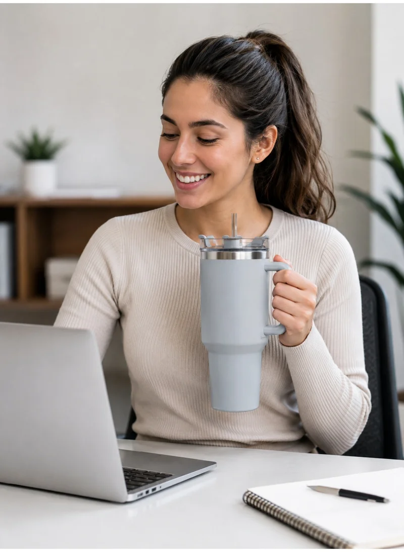 Mobcos Mobcos Gray Plain Tumbler 1200ml Mobcos Plain Insulated Travel Tumbler 1200ml | Stainless Steel Vacuum Flask with Handle, Straw & Leakproof Lid | Reusable Coffee Mug | Water Bottle | Gray  | Best Price UAE