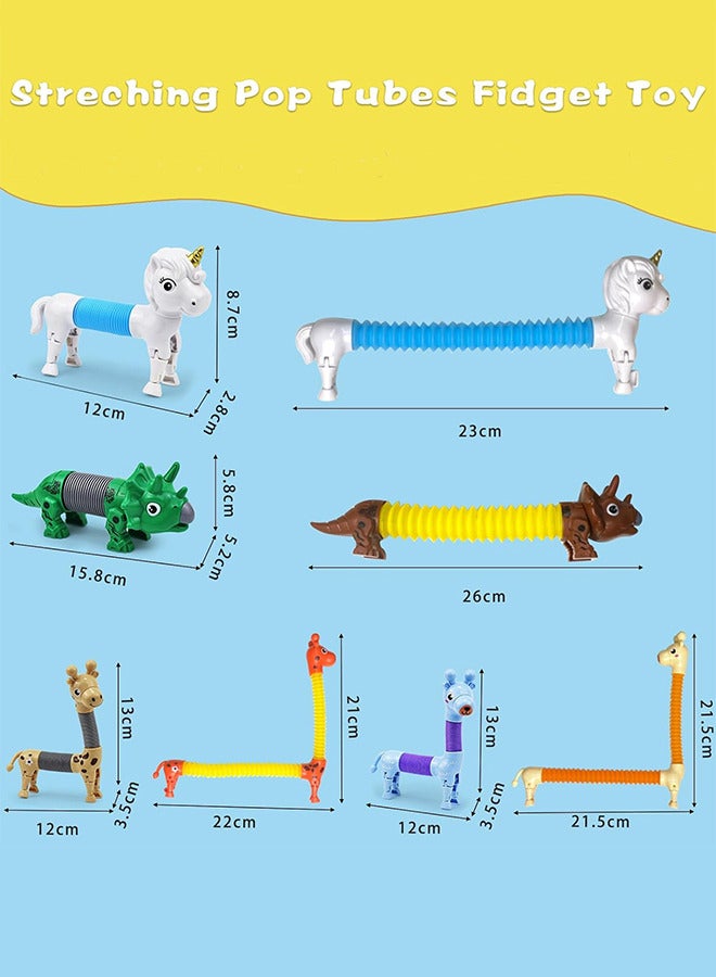 8 Pcs Animal Pop Tubes Fidget Toys Unicorn Giraffe Fidget Sensory Toy for Kids and Adults Anxiety Stress Relief Toys - Image 2