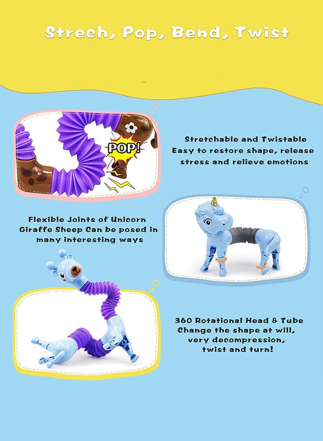 8 Pcs Animal Pop Tubes Fidget Toys Unicorn Giraffe Fidget Sensory Toy for Kids and Adults Anxiety Stress Relief Toys - Image 3