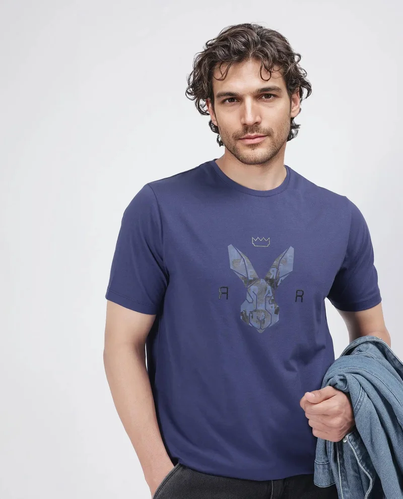Rare Rabbit Men's Logo Graphic Regular Fit T-Shirt