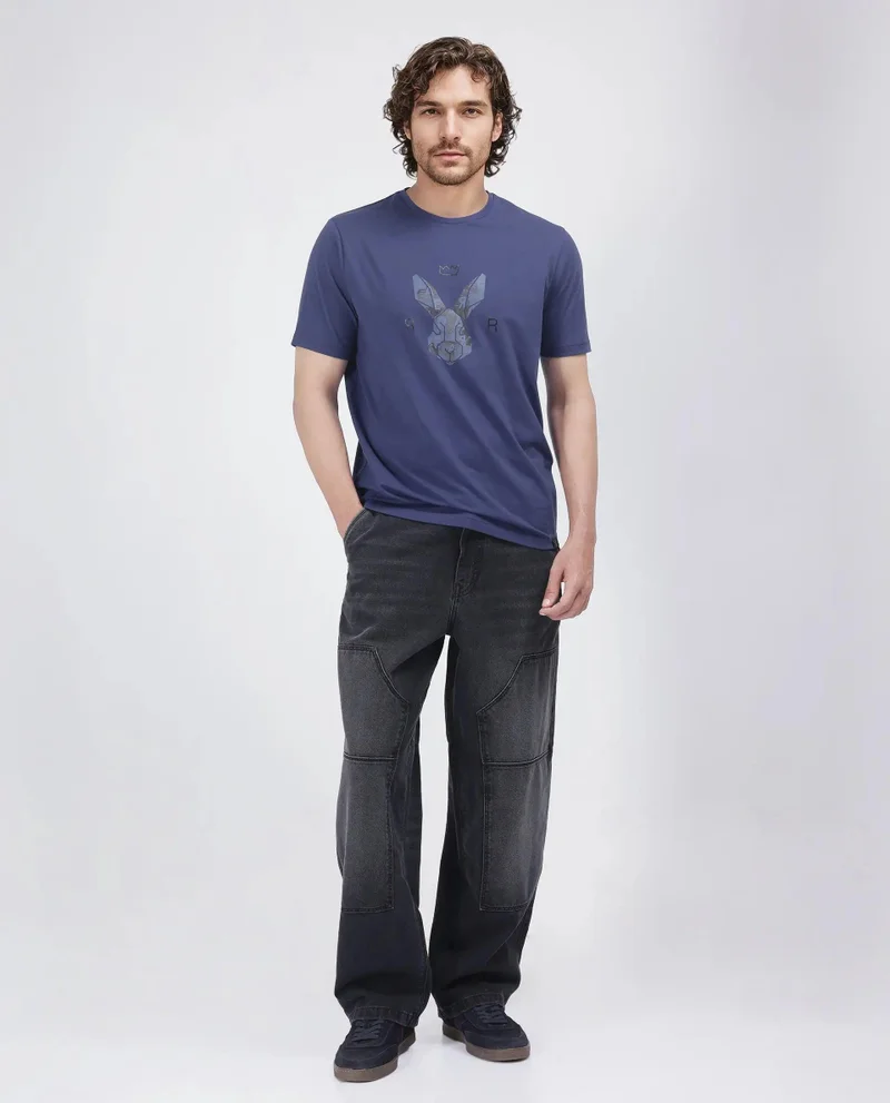 Rare Rabbit Men's Logo Graphic Regular Fit T-Shirt
