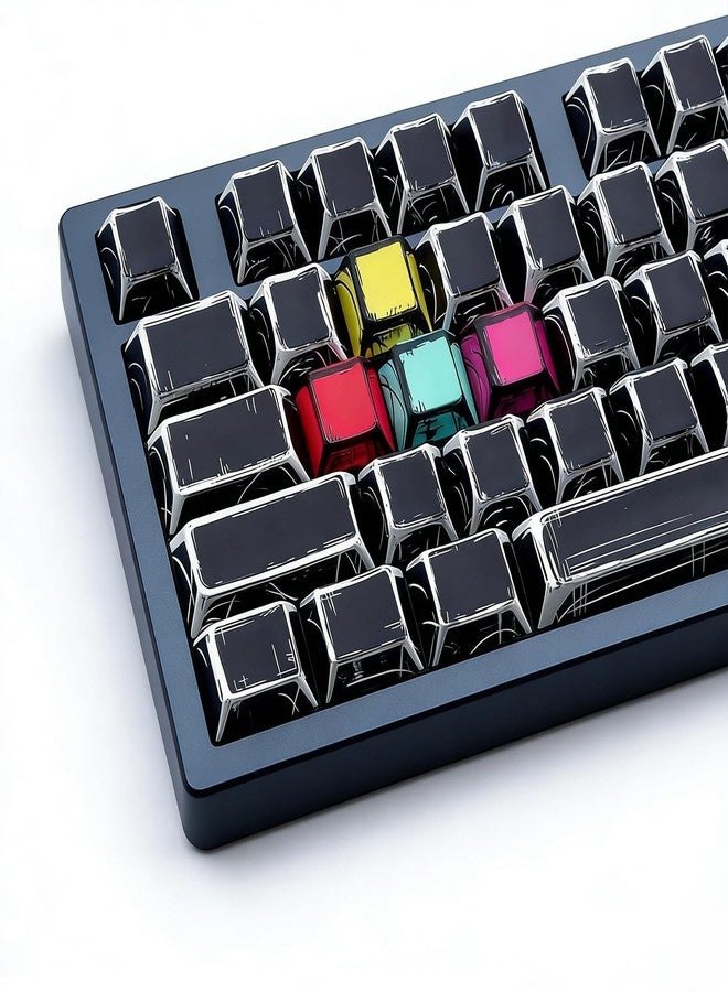 TIMSEKER 135 Keys Black Manga Shine Through Keycap, Dye Sublimation Cherry Profile PBT Keycap Set, Anime Gaming Keycap for ISO/ANSI Layout Mechanical Gaming Keyboard - Image 1