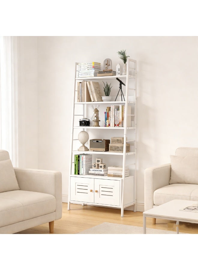 CityRiya-Long Bookshelf, Tall Bookcase, Ladder Book Storage Shelf, Bookshelves Storage Organizer, Metal Storage Rack, Modern Display Shelving for Home Office, Bedroom - Image 4