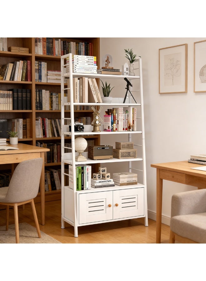 CityRiya-Long Bookshelf, Tall Bookcase, Ladder Book Storage Shelf, Bookshelves Storage Organizer, Metal Storage Rack, Modern Display Shelving for Home Office, Bedroom - Image 5