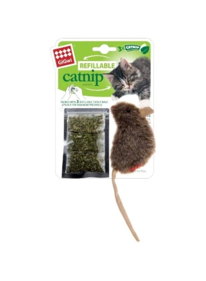 Gigwi Mouse Refillable Catnip 3 Teabags In Ziplock Bag Cat Toy