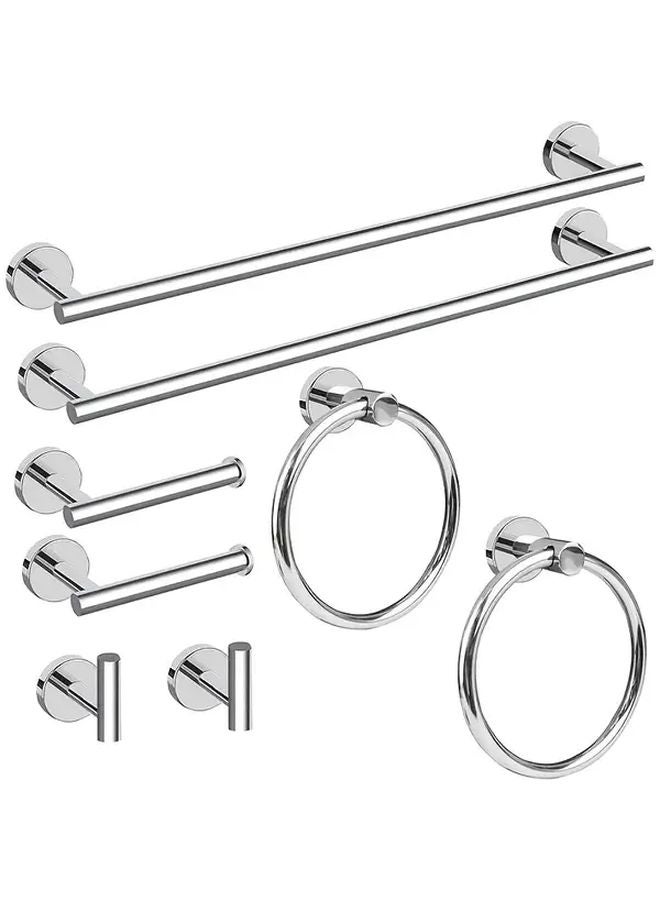Polished Chrome 8 Pcs Bathroom Hardware Set Towel Bar Ring Holder Hook - Image 1