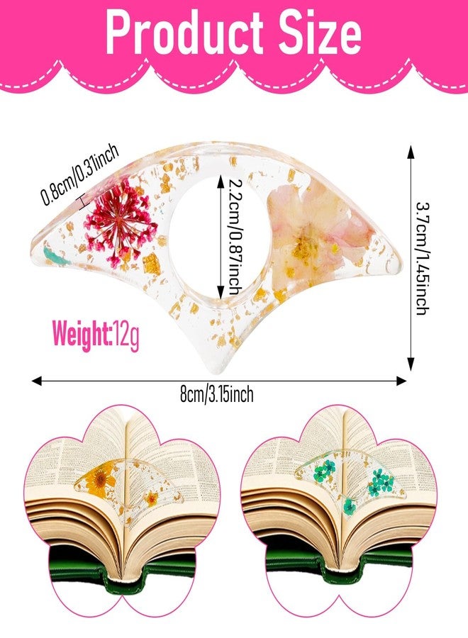 loghohu logohu 4 Pcs Thumb Book Page Holder, Dried Flower Resin Bookmark, Transparent Handmade Personalized Book Page Clip, One Handed Book Accessories for Reading Lovers Teachers Students - Image 2