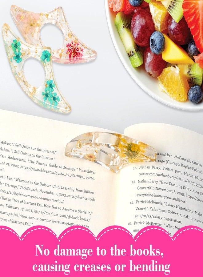 loghohu logohu 4 Pcs Thumb Book Page Holder, Dried Flower Resin Bookmark, Transparent Handmade Personalized Book Page Clip, One Handed Book Accessories for Reading Lovers Teachers Students - Image 5