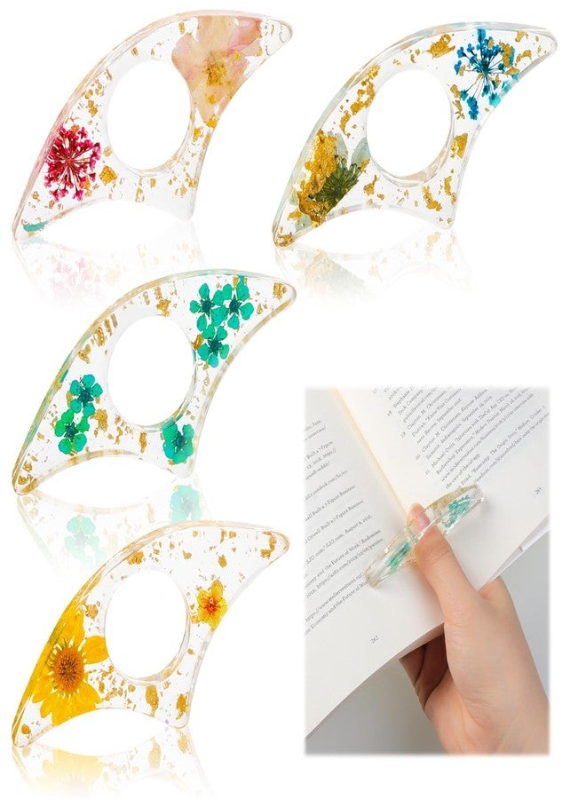 loghohu logohu 4 Pcs Thumb Book Page Holder, Dried Flower Resin Bookmark, Transparent Handmade Personalized Book Page Clip, One Handed Book Accessories for Reading Lovers Teachers Students - Image 1