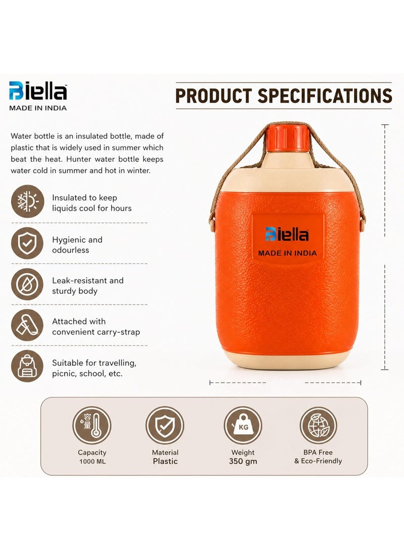 Biella 1000ML Insulated Water Bottle with Carry Strap – Leak-Resistant, Hygienic & Odourless, Keeps Drinks Cold & Hot for Hours, Ideal for Travel, School & Outdoor Use - Image 3