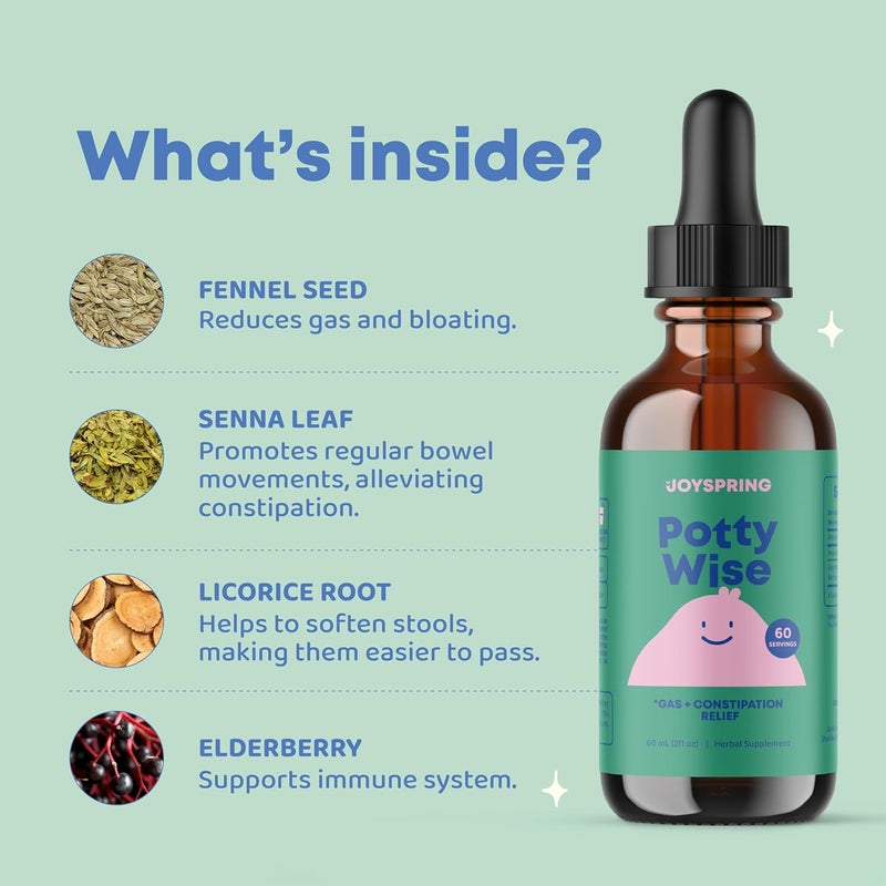 JoySpring Potty Wise – Gentle Digestive Support for Kids – Promotes Healthy Digestion with Senna & Elderberry – Vegan, Gluten-Free, Sugar-Free (2 fl oz) 60 Servings - Image 5