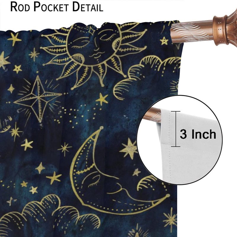 SXXLDNG Sun and Moon Curtains Bohemian Hippie Art Theme Indian Boho Outer Space Cosmos Sun Moon Stars Print Pattern Window Drapes for Living Room Office 2 Panels 42"X 45" - Image 5