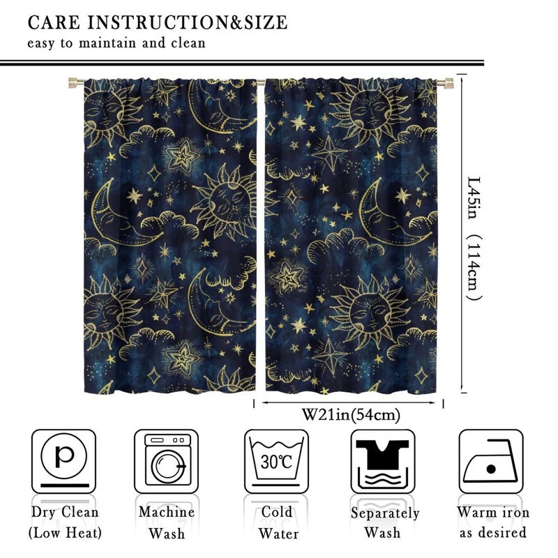 SXXLDNG Sun and Moon Curtains Bohemian Hippie Art Theme Indian Boho Outer Space Cosmos Sun Moon Stars Print Pattern Window Drapes for Living Room Office 2 Panels 42"X 45" - Image 2