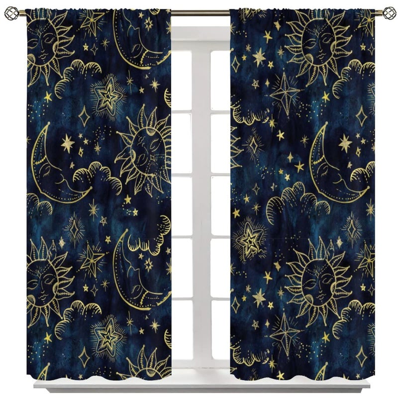 SXXLDNG Sun and Moon Curtains Bohemian Hippie Art Theme Indian Boho Outer Space Cosmos Sun Moon Stars Print Pattern Window Drapes for Living Room Office 2 Panels 42"X 45" - Image 3