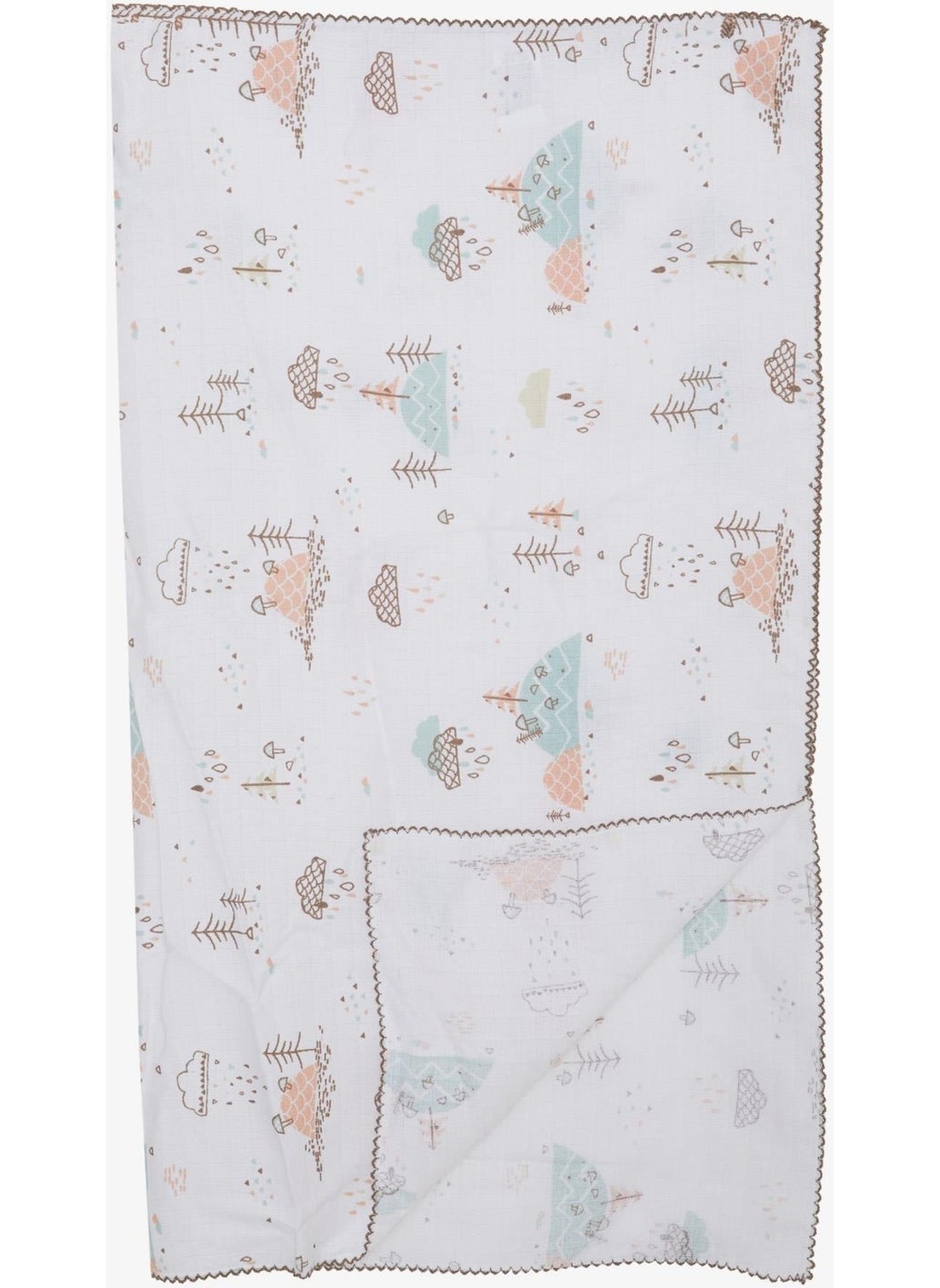 Breeze Newborn Baby Muslin Blanket Rain Themed Tree Pattern Ecru  - Image 1
