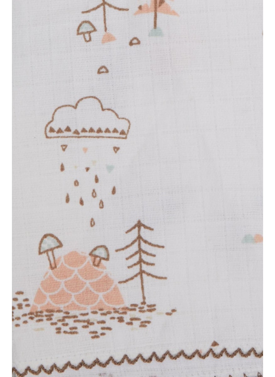 Breeze Newborn Baby Muslin Blanket Rain Themed Tree Pattern Ecru  - Image 3