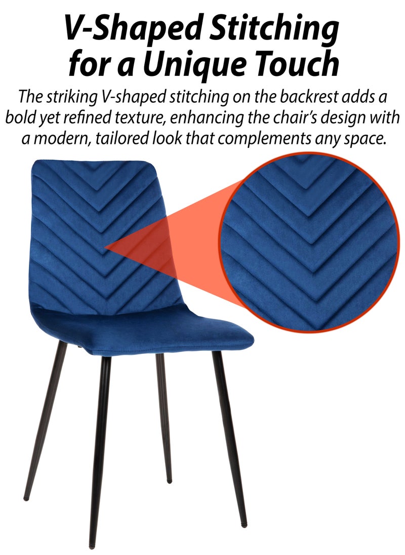DBLEW - Set Of 4 Pcs Modern Velvet Dining Chair with V-Stitch Curved Backrest Upholstered L-Shaped Seat with Foam Padding, Metal Legs & X-Frame Support Side Chair Lounge Chair Multifunctional Accent Chair for Dining Room, Living Room, Bedroom, Hotel Lobby, Reception, Hallway, Makeup Vanity, Office Comfortable & Stylish Seating Blue - Image 1