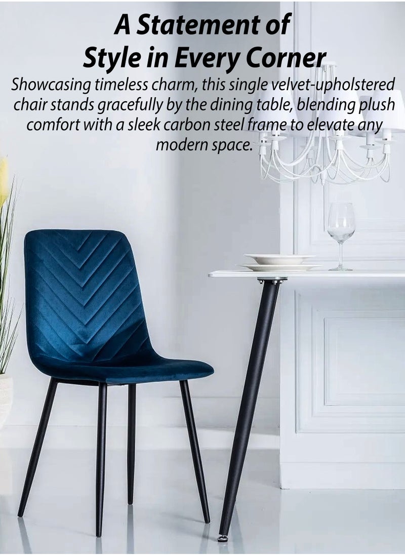 DBLEW - Set Of 4 Pcs Modern Velvet Dining Chair with V-Stitch Curved Backrest Upholstered L-Shaped Seat with Foam Padding, Metal Legs & X-Frame Support Side Chair Lounge Chair Multifunctional Accent Chair for Dining Room, Living Room, Bedroom, Hotel Lobby, Reception, Hallway, Makeup Vanity, Office Comfortable & Stylish Seating Blue - Image 1