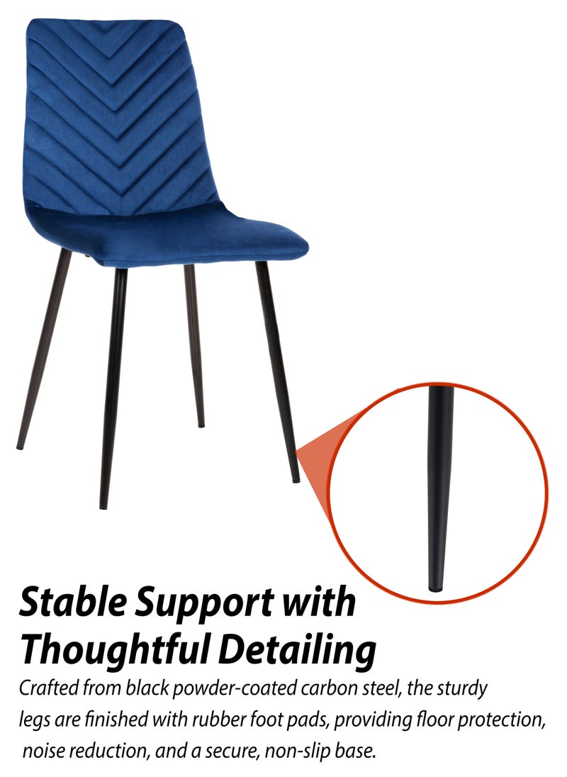 DBLEW - Set Of 4 Pcs Modern Velvet Dining Chair with V-Stitch Curved Backrest Upholstered L-Shaped Seat with Foam Padding, Metal Legs & X-Frame Support Side Chair Lounge Chair Multifunctional Accent Chair for Dining Room, Living Room, Bedroom, Hotel Lobby, Reception, Hallway, Makeup Vanity, Office Comfortable & Stylish Seating Blue - Image 1