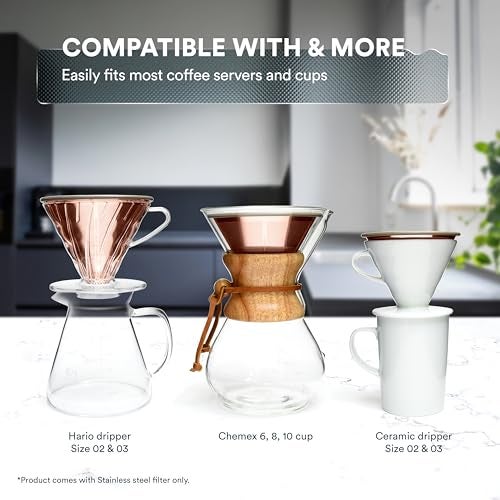 OVALWARE Paperless Stainless Steel Pour Over Coffee Filter – Reusable and Permanent Coffee Cone Dripper for Ovalware, Chemex, Hario and Other Carafes (Titanium Rose Gold) - Image 4