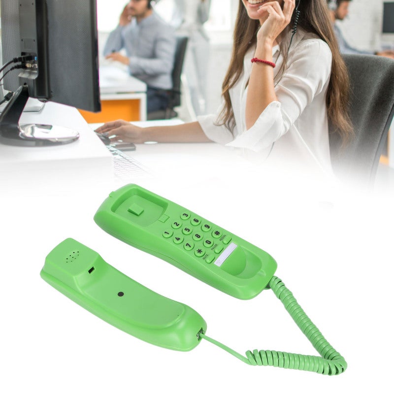 Corded Phone: Green Mini Landline With Mute, Redial, Pulse Tone Dialing - Anti-Interference Thunder, Wall Mountable Desktop Phone For Home, Office, Hotel Use - Image 2