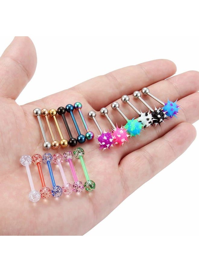 Hoeudjo 18Pcs 14G Tongue Rings Surgical Steel Soft Silicone Straight Barbells Bar Piercing Jewelry for Women Men 16mm (5/8 Inch), Metal Acrylic Silicone, - Image 3