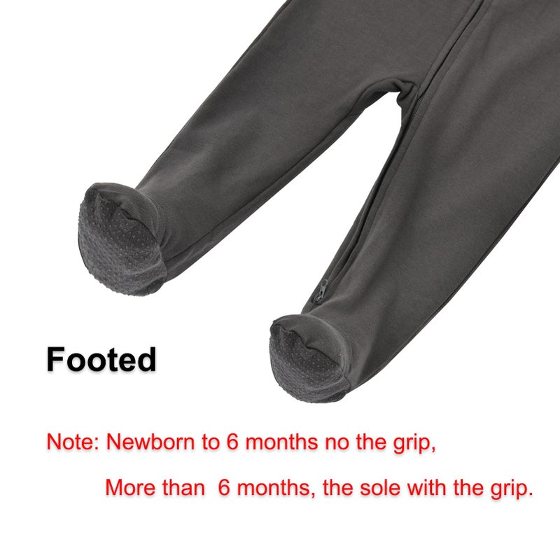 Aablexema Baby Pajamas with Mitten Cuffs Zipper 4-Pack Infant Newborn Cotton Long Sleeve Footie Outfit(Dark Grey/Light Grey/Navy/Avocado,3-6m) - Image 4