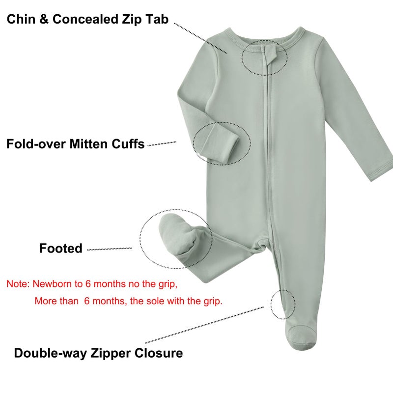 Aablexema Baby Pajamas with Mitten Cuffs Zipper 4-Pack Infant Newborn Cotton Long Sleeve Footie Outfit(Dark Grey/Light Grey/Navy/Avocado,3-6m) - Image 2