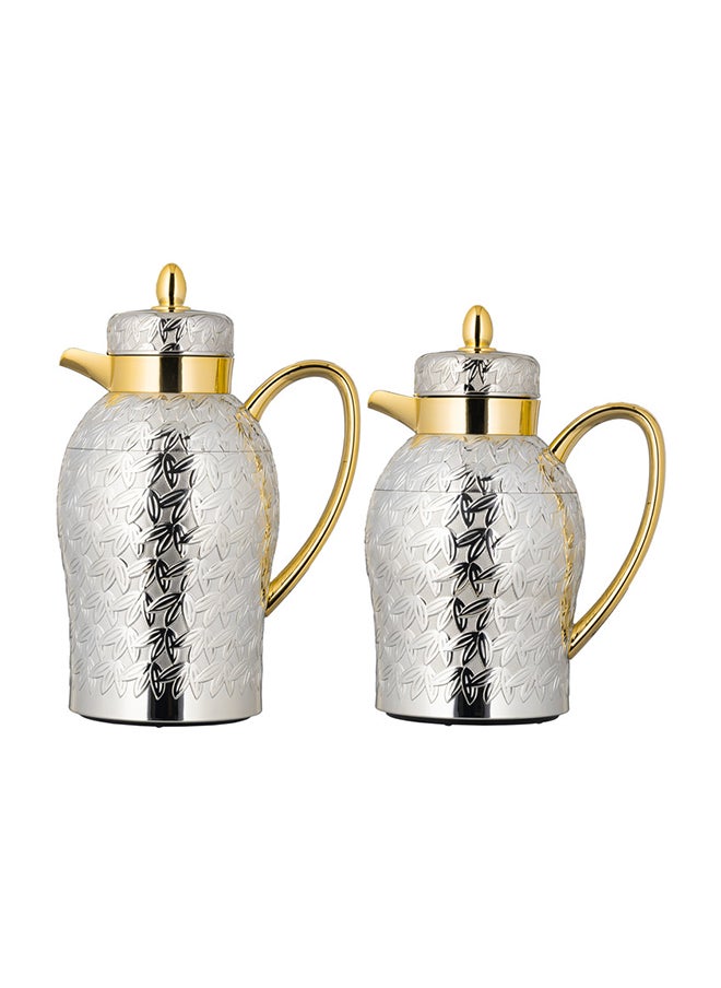 Alsaif Alsaif 2-Piece Coffee And Tea Vacuum Flask Set, Leak-Proof And Keeps Drinks Hot. Size: 1.0/0.70 Liters. Color: Nickel/Gold  - Image 1