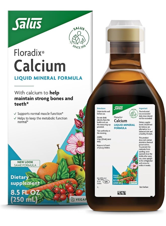 Floradix Calcium Liquid Supplement - Supports Strong Bones & Teeth* with Calcium Gluconate & Lactate - Vegan, Non-GMO - 8.5 fl oz - Image 1