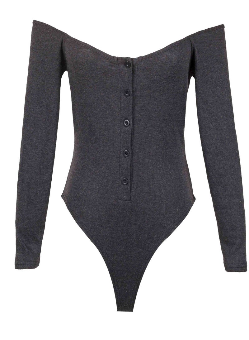 Loquat Long Sleeve Straight Neck Slim Fitting Jumpsuit Dark Grey