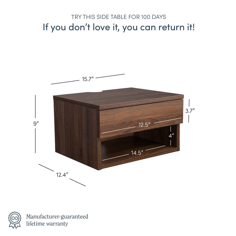 Nathan James Jackson Wall Mounted Floating Bedroom Nightstand with Storage Drawer and Modern Open Shelf Cubby, Dark Brown Walnut - Image 4