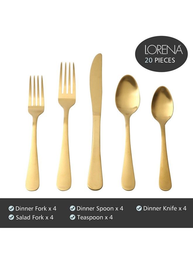 Lorena 20Piece Stainless Steel Silverware Flatware Cutlery Set Service For 4 Matte Gold - Image 4
