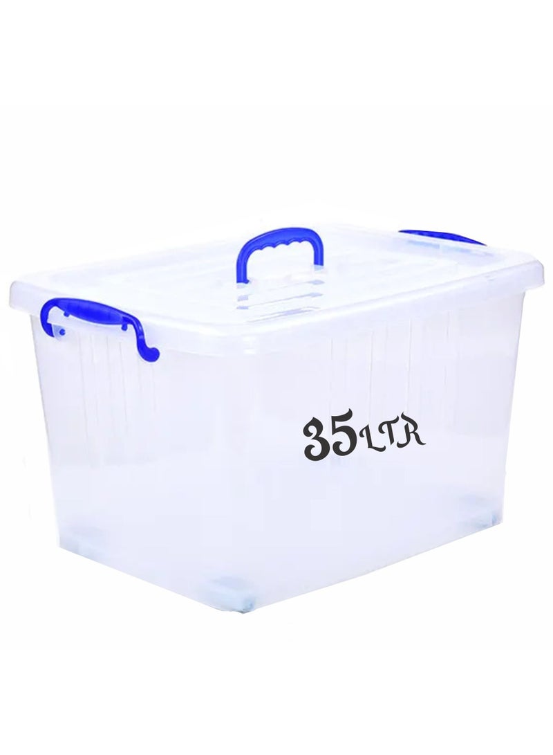 Selecto Selecto Besto Plastic Storage Box With Lid 35 LTR Semi Clear 1 Pcs Set With Wheel | For Clothes, Toys, Books, Snacks, Shoes and Grocery Storage Box. (35 LTR Wheel) - Image 1